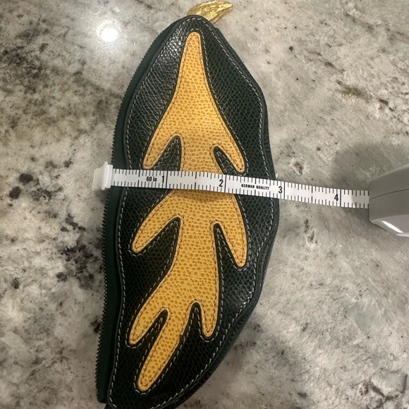 Celine Dark Green Textured Leather Coin Pouch with Gold Stamping - Picture 6 of 6